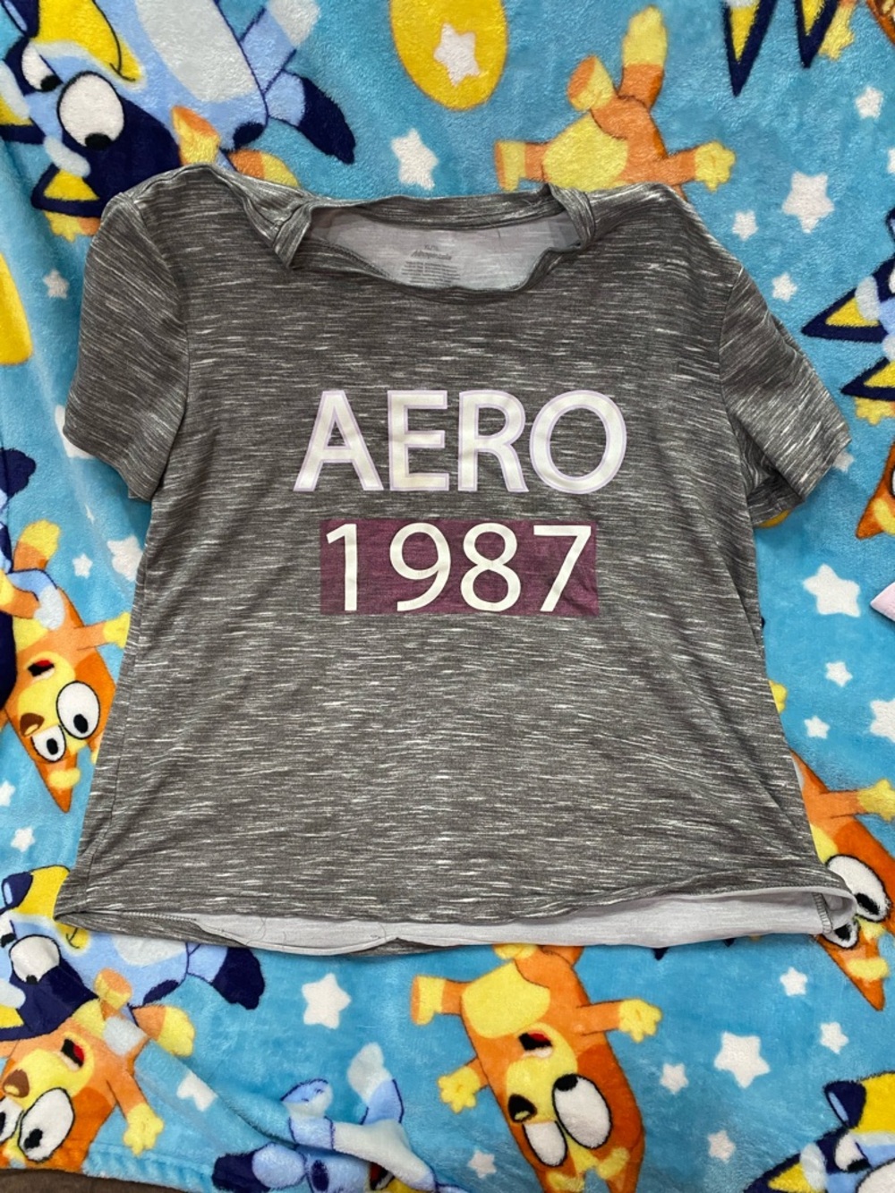 Aeropostale Gray 'AERO 1987' Crop Tee with Maroon Accent